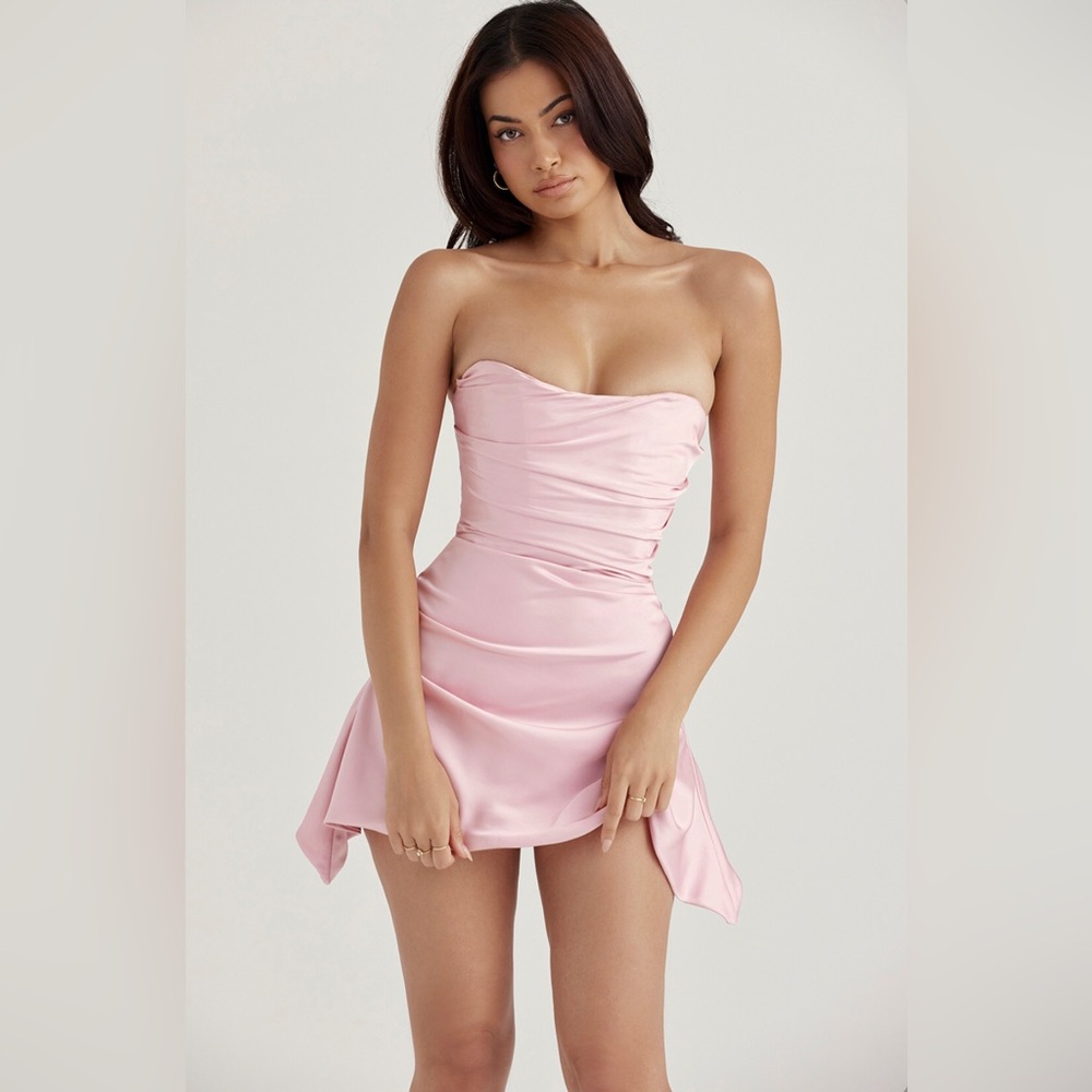HOUSE OF CB Jasmine Strapless Satin Corset Pink Mini Dress. Size M - Picture 8 of 12